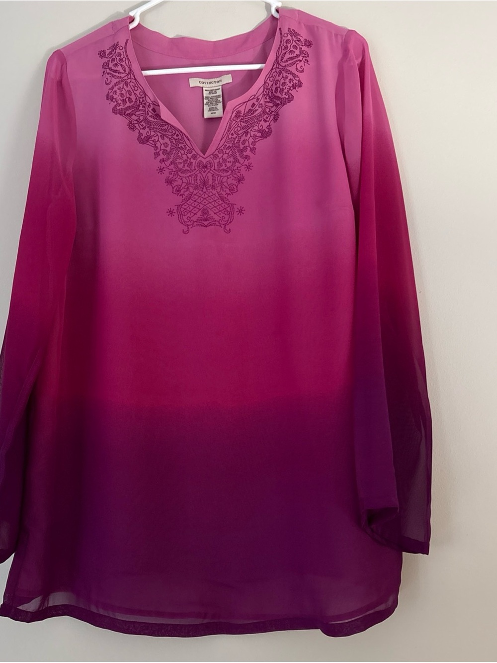 Covington Pink Ombre Embroidered V-Neck Tunic